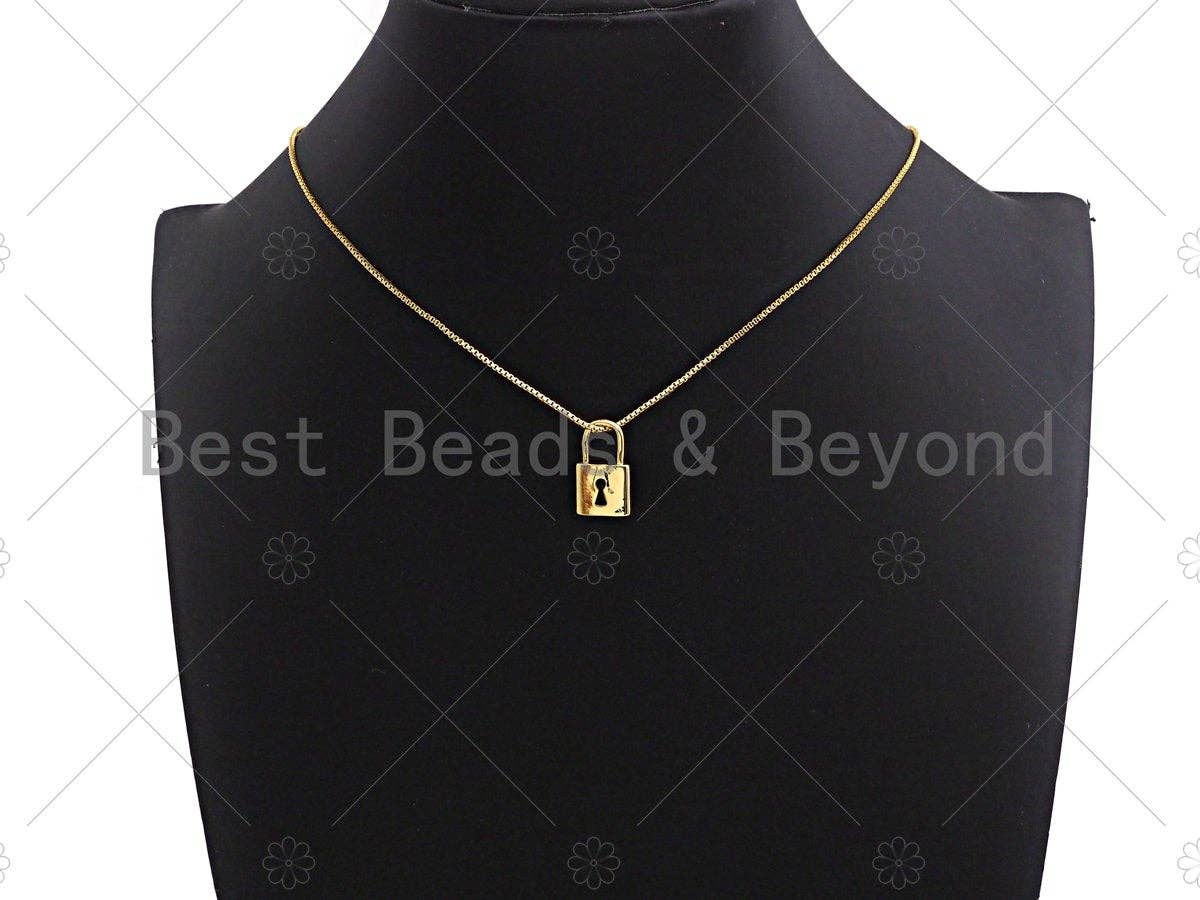 18K Shiny Gold Padlock Key Pendant, Gold Lock Charm, Padlock Necklace Bracelet Charm, 11x18mm, Sku#LK07