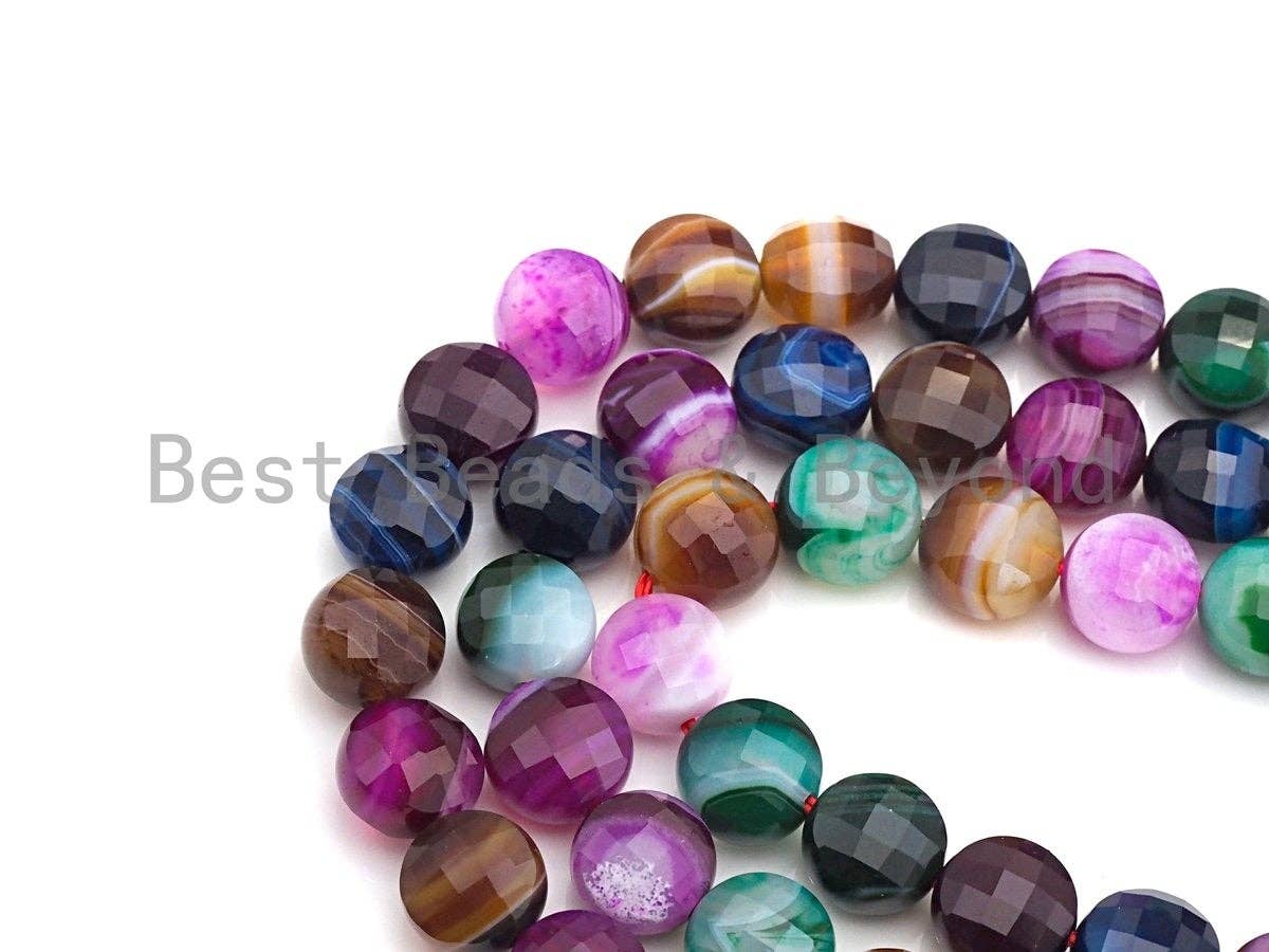 SPECIAL Double Sided Turtle Shell Cut Natural Agate Coin Shape beads, 8mm/10mm Checkerboard Cut Agate Beads, 15.5" Full strand, Sku#U764