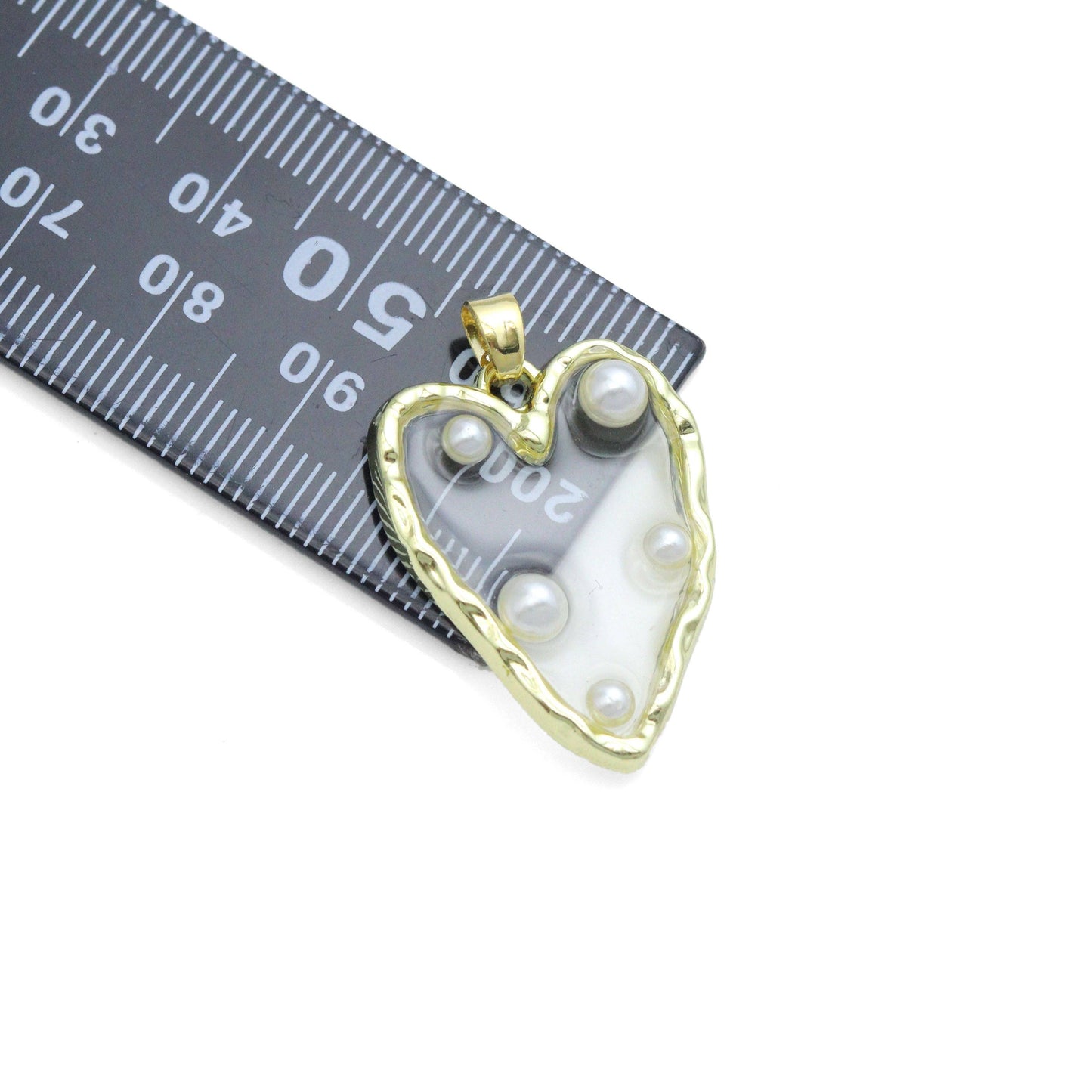 Hammered Edge Acrylic Heart with Pearl Charm , Sku#JL202