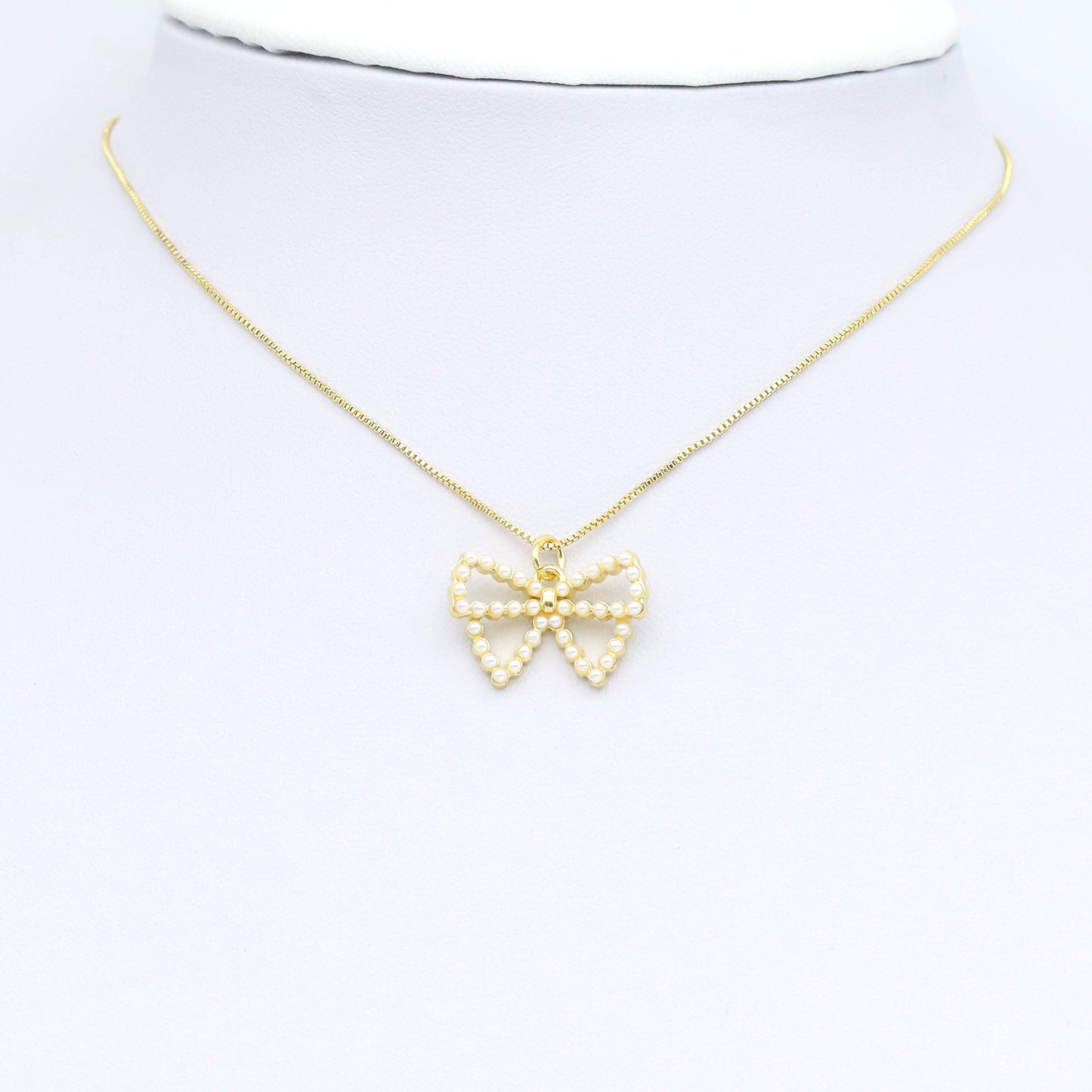 White Pearl Gold Bowknot Charm Pendant, bow charm, Sku#LK955