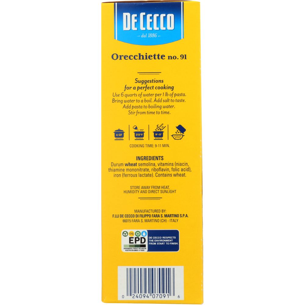 DE CECCO: Orecchiette Pasta, 16 oz