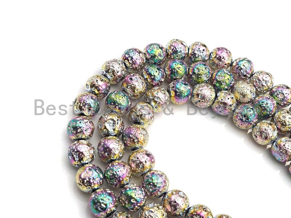 NEW COLOR!!! Silver Rainbow Plated Lava Round Beads,8mm/10mm/12mm Lava Beads, Plated Lava Beads, 15.5" Full Strand, sku#U872