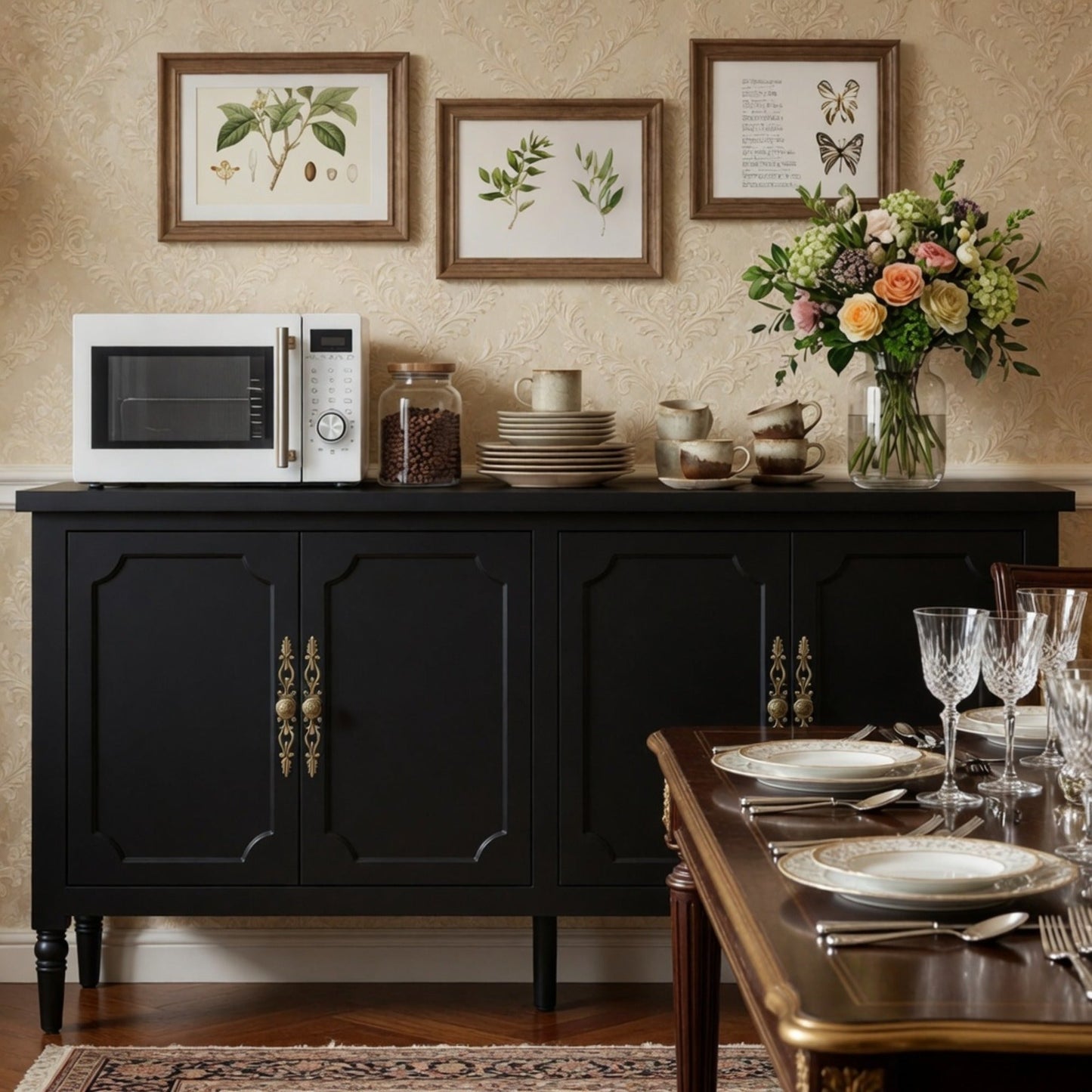 58.9" Stain Black Buffet Cabinet