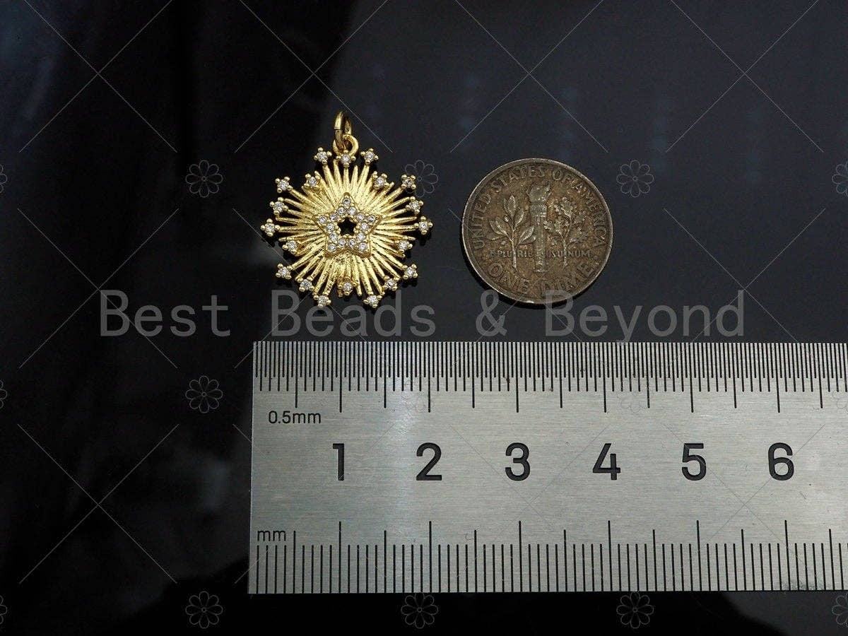 CZ Micro Pave Radial Star flower Shape Pendant/Charm,Cubic Zirconia Charm, Necklace Bracelet Charm Pendant,21x19mm, Sku#L509