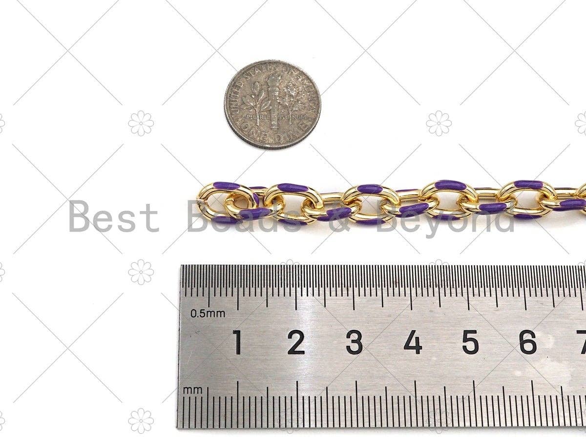 High Quality Colorful Enamel Oval Link Chain by Yard, Gold Enamel Chunky Oval Link Chain, Enamel Statment Chain, 7x11mm, sku#M332