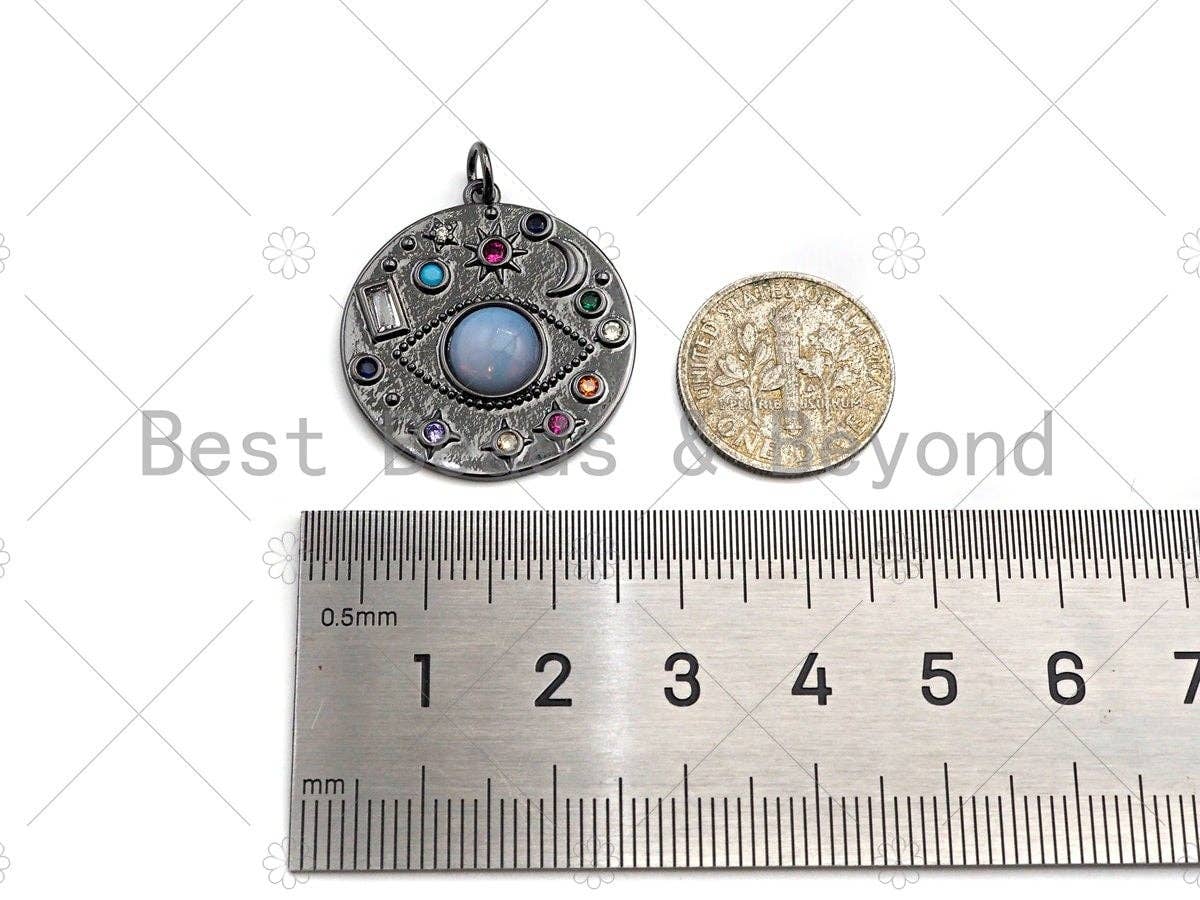 Colorful CZ Micro Pave White Opal Evil Eye Round Coin Shaped Pendant/Charm, Round Coin Cubic Zirconia Pendant Charm, 24mm,sku#Z1216