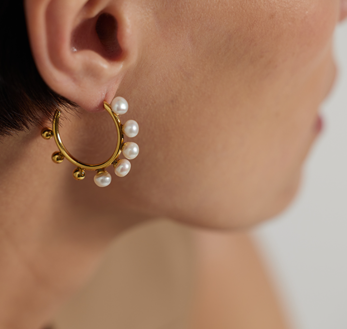 Pearl Hoop Earrings, LX196