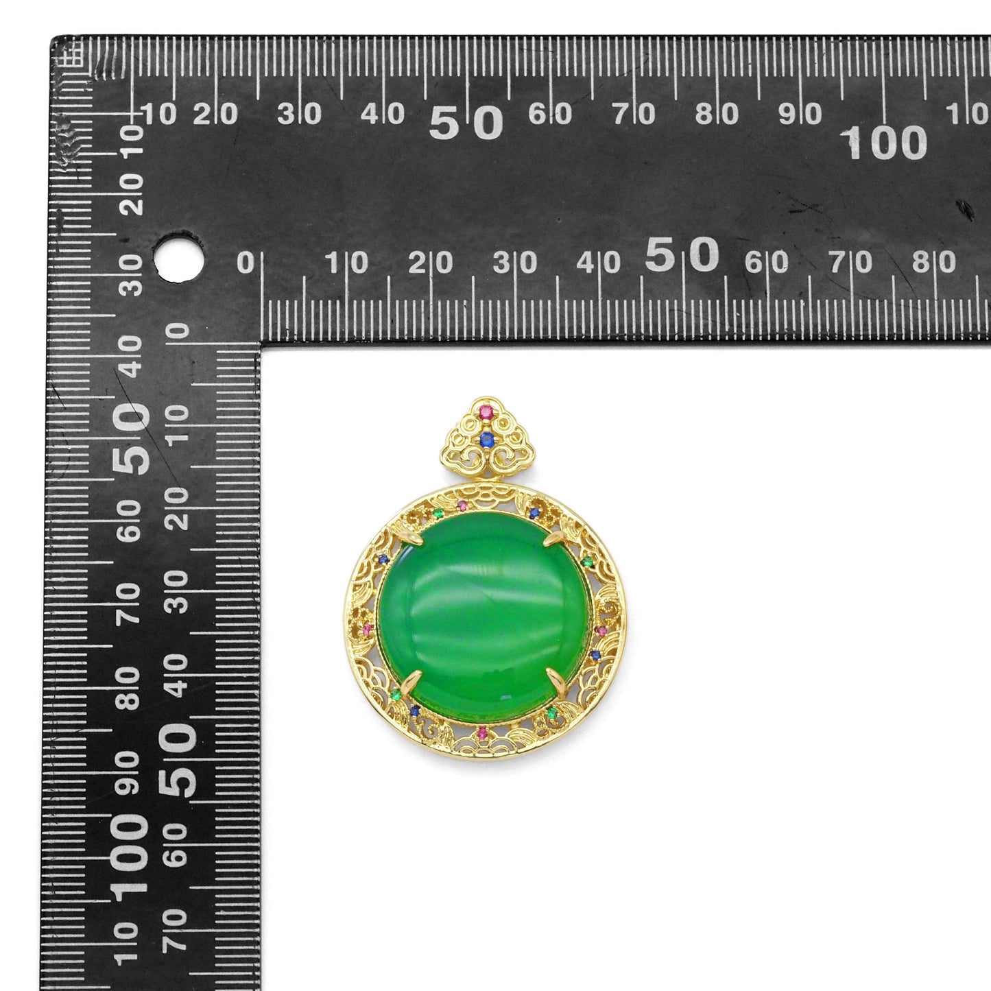 Gold Filled CZ Yellow Green Jade Round Pendant Charm, LX344