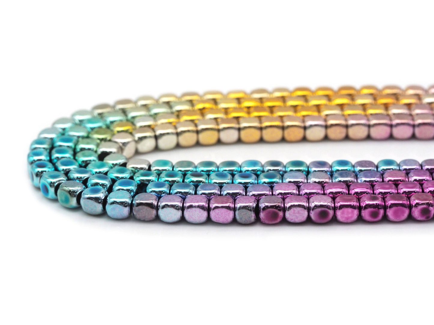 Rainbow Natural Hematite Smooth Cube Beads Sku#S145/S139