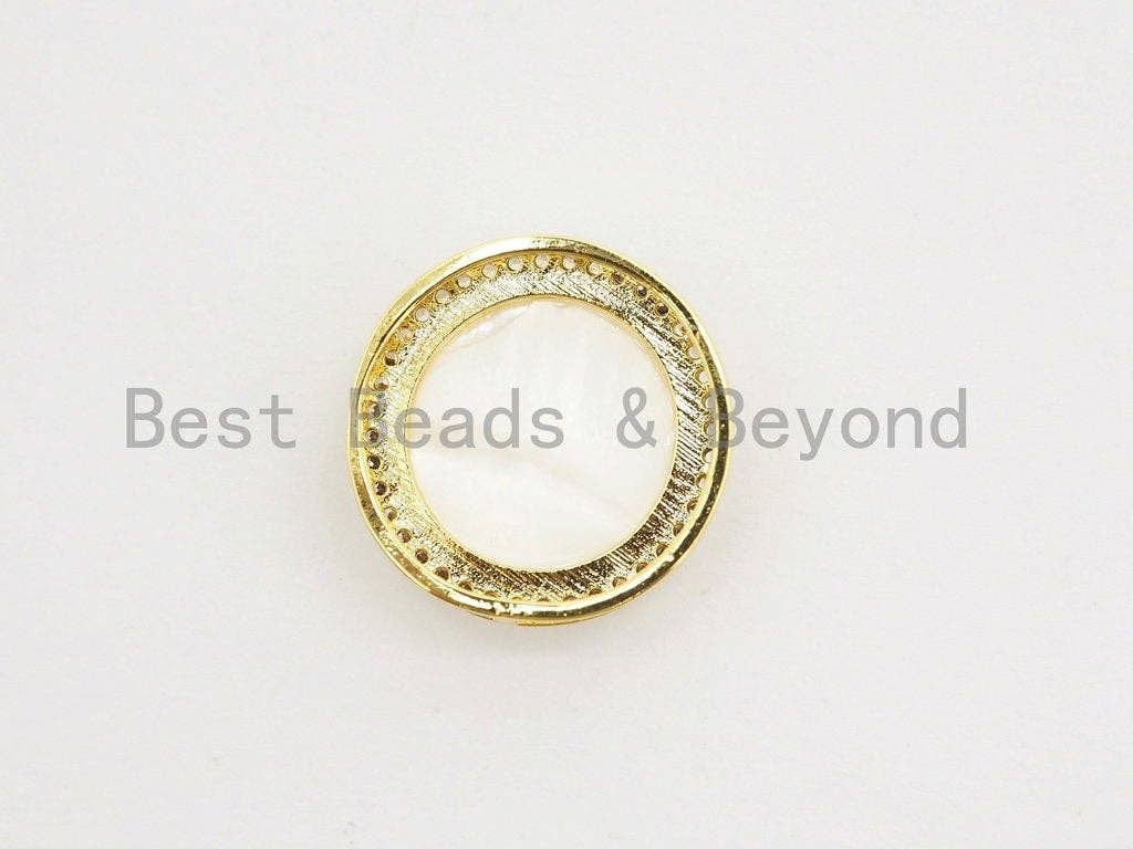 CZ Micro Pave Gilding Life of Tree plated on Mother of Pearl Disc Beads, Pave Pendant Connector Beads for Bracelet/Necklace, 19mm,sku#Z247