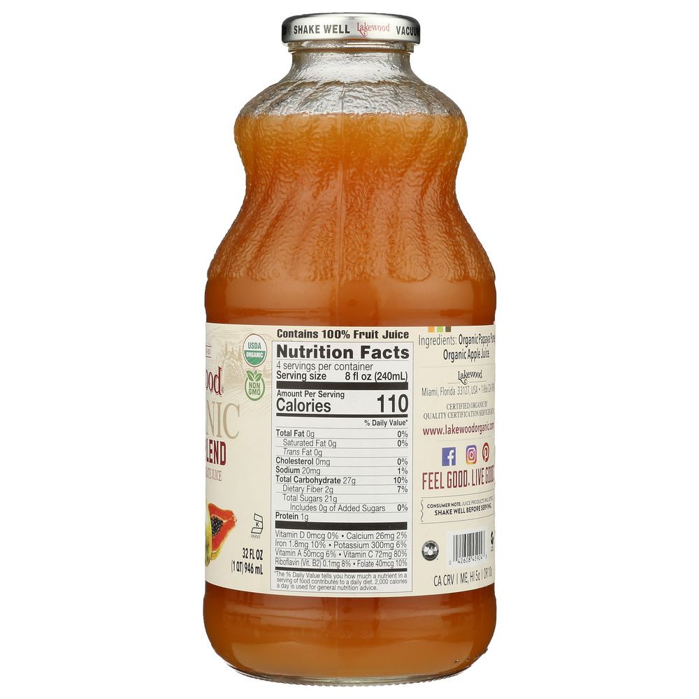 LAKEWOOD ORGANIC: Papaya 100% Juice Blend, 32 oz
