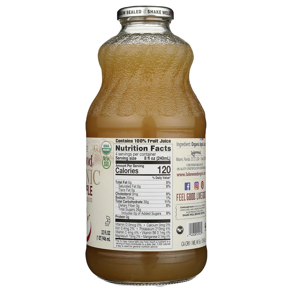 LAKEWOOD ORGANIC: Pure Unfiltered Apple Juice, 32 oz