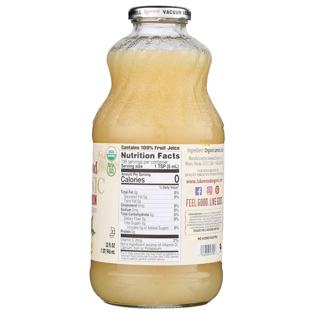 LAKEWOOD ORGANIC: Pure Lemon Juice, 32 oz