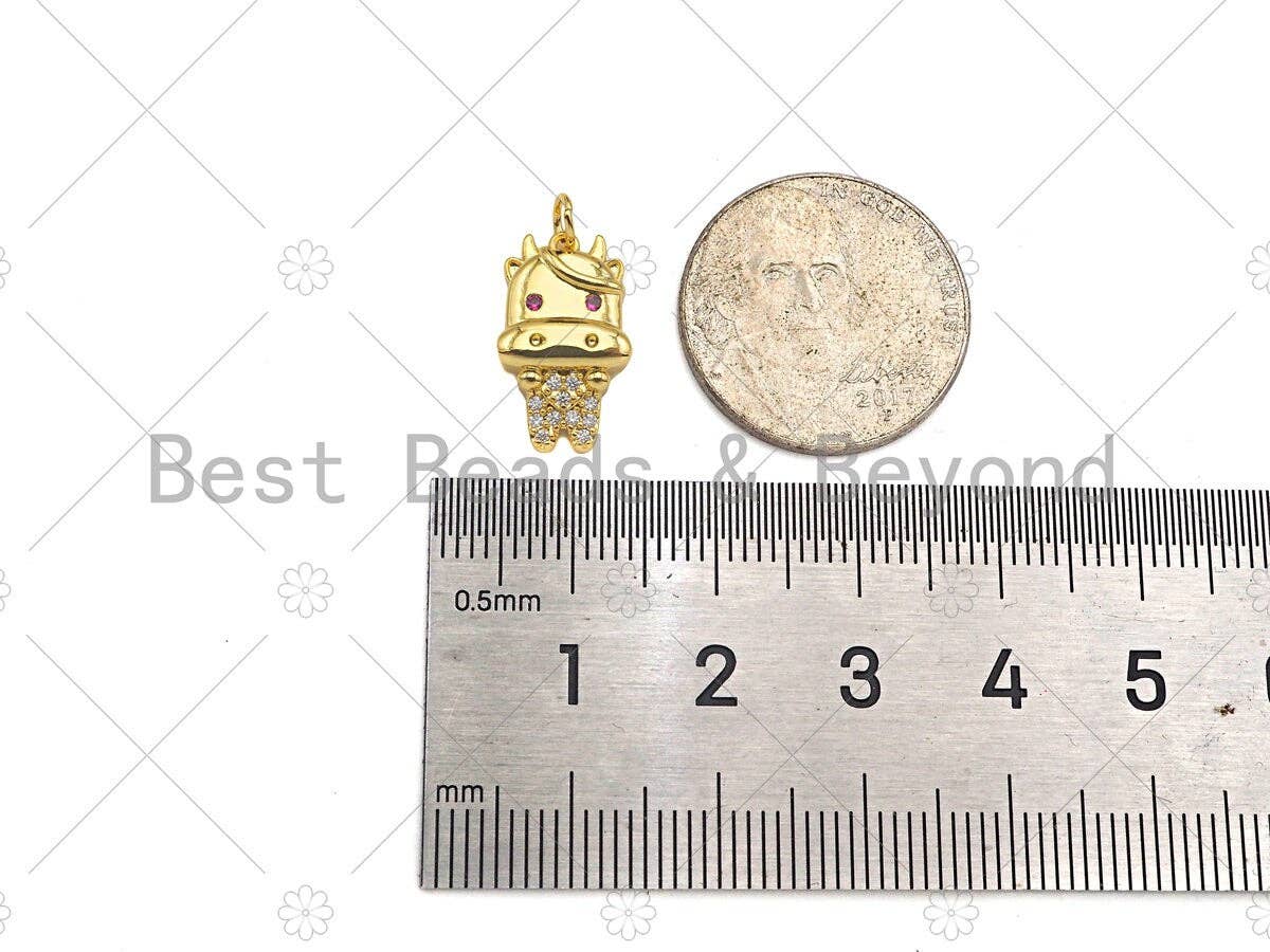 Gold Filled CZ Micro Pave Cute Cows Shape Pendant, 18K Gold Filled Cow Charm, Necklace Bracelet Charm Pendant, 9x15mm, Sku#Y452