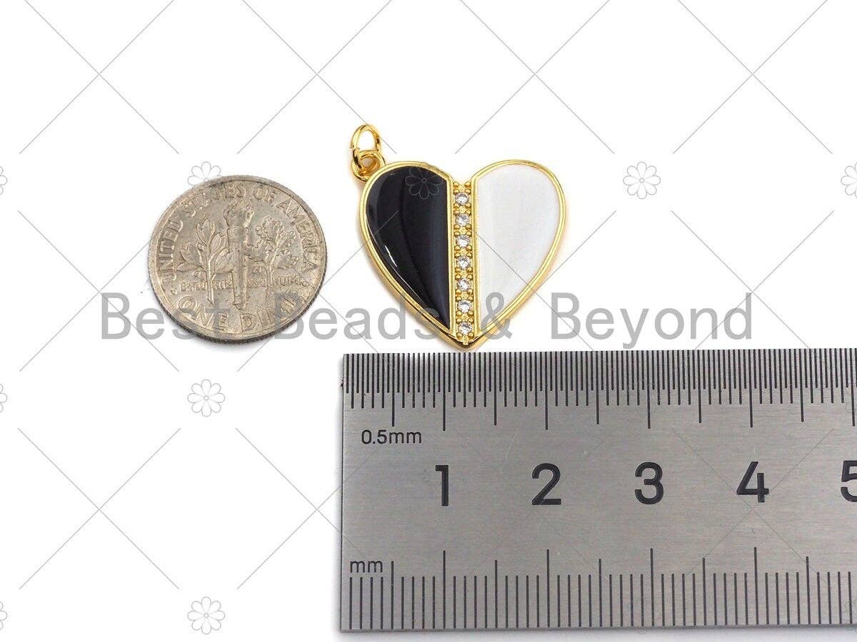 18K Gold CZ Pave Heart Charm/Penant, White Red Black Heart Charm, CZ Pave heart charm, 20x21mm, sku#LK34