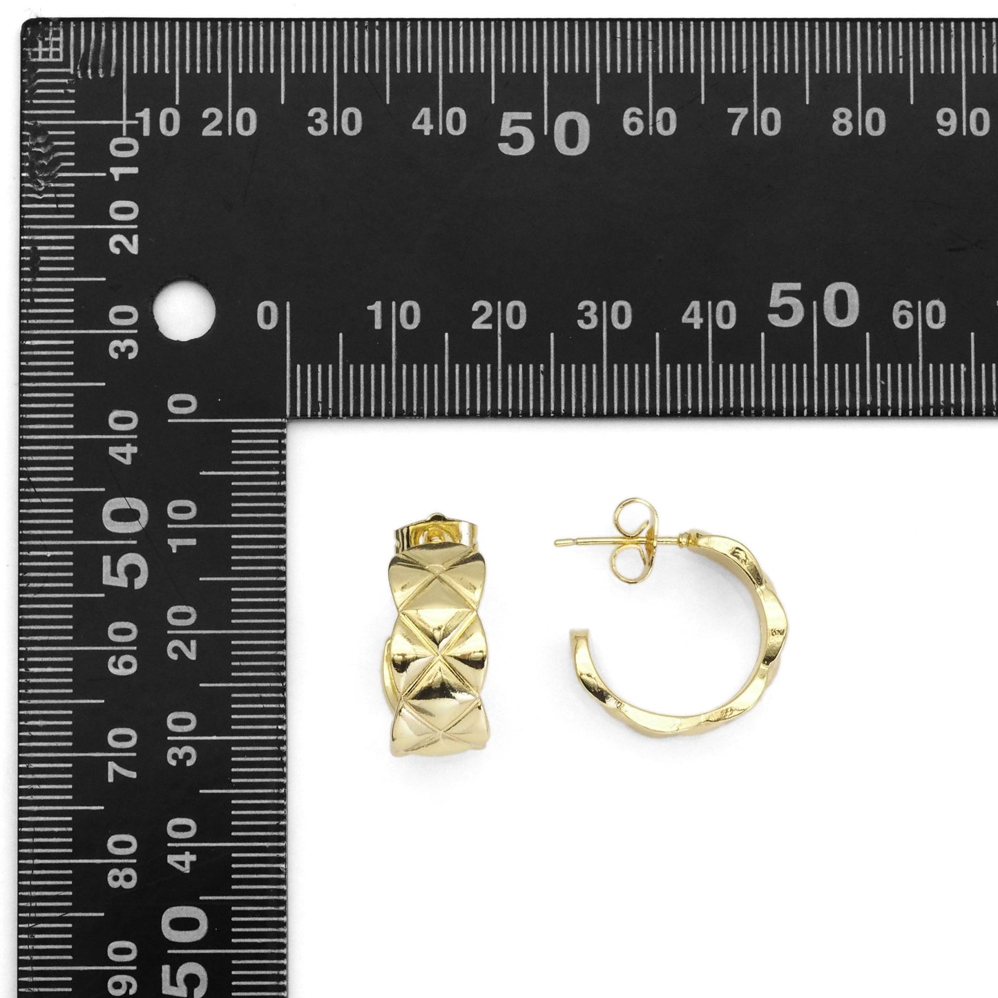 Gold Flower Hammered Huggie Hoop Earrings, Sku#LK841