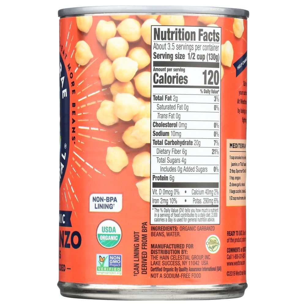 WESTBRAE NATURAL: Vegetarian Organic Garbanzo Beans, 15 oz