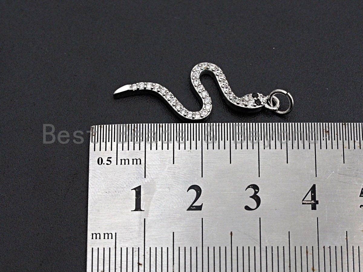 Clear CZ Micro Pave Snake Shape Pendant/Charm, Snake Cubic Zirconia Pendant, Silver/Gold Tone,12x30mm,Sku#Z501