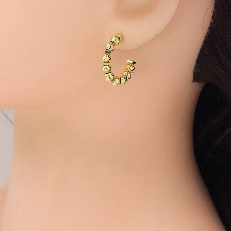 Gold Double Point with Spacer Hoop Earrings, Sku#LX681