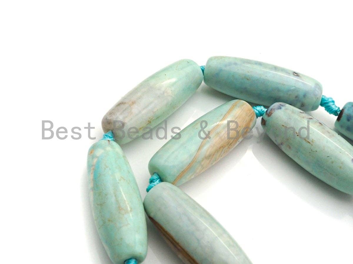 1pc/8pc Natural Turquoise Blue Agate Barrel Spacer Beads, Blue Black Agate Spacer Beads, Tibetan Dzi Beads, 14x40mm, sku#U884