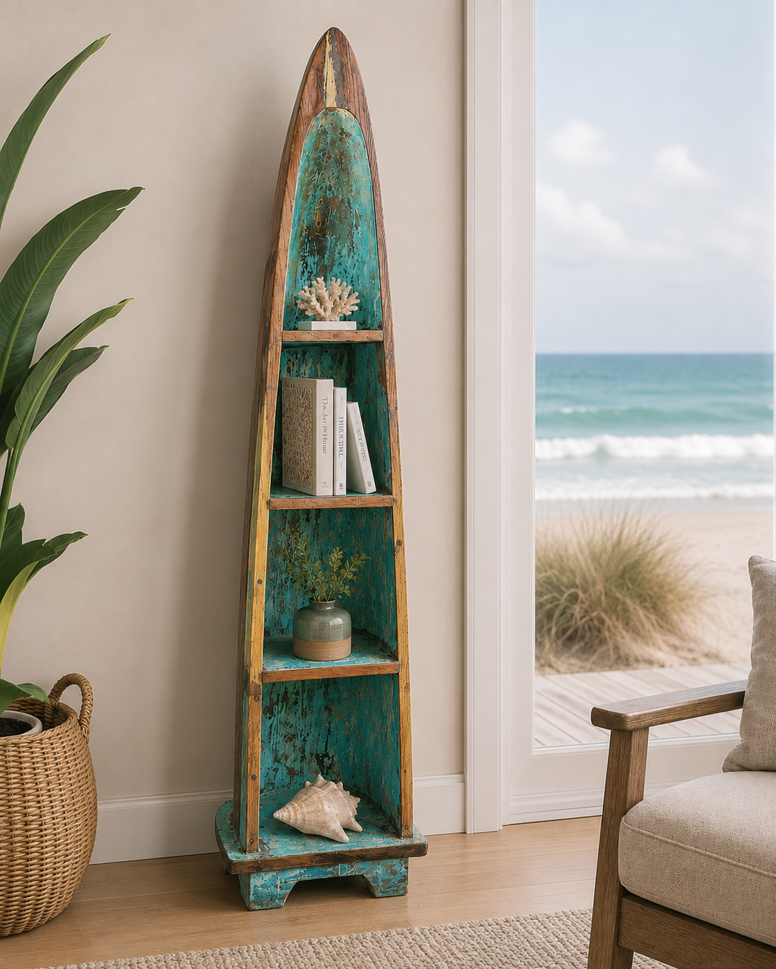 Authentic Reclaimed Boat Wood Canoe Shelf – Bali, Indonesia