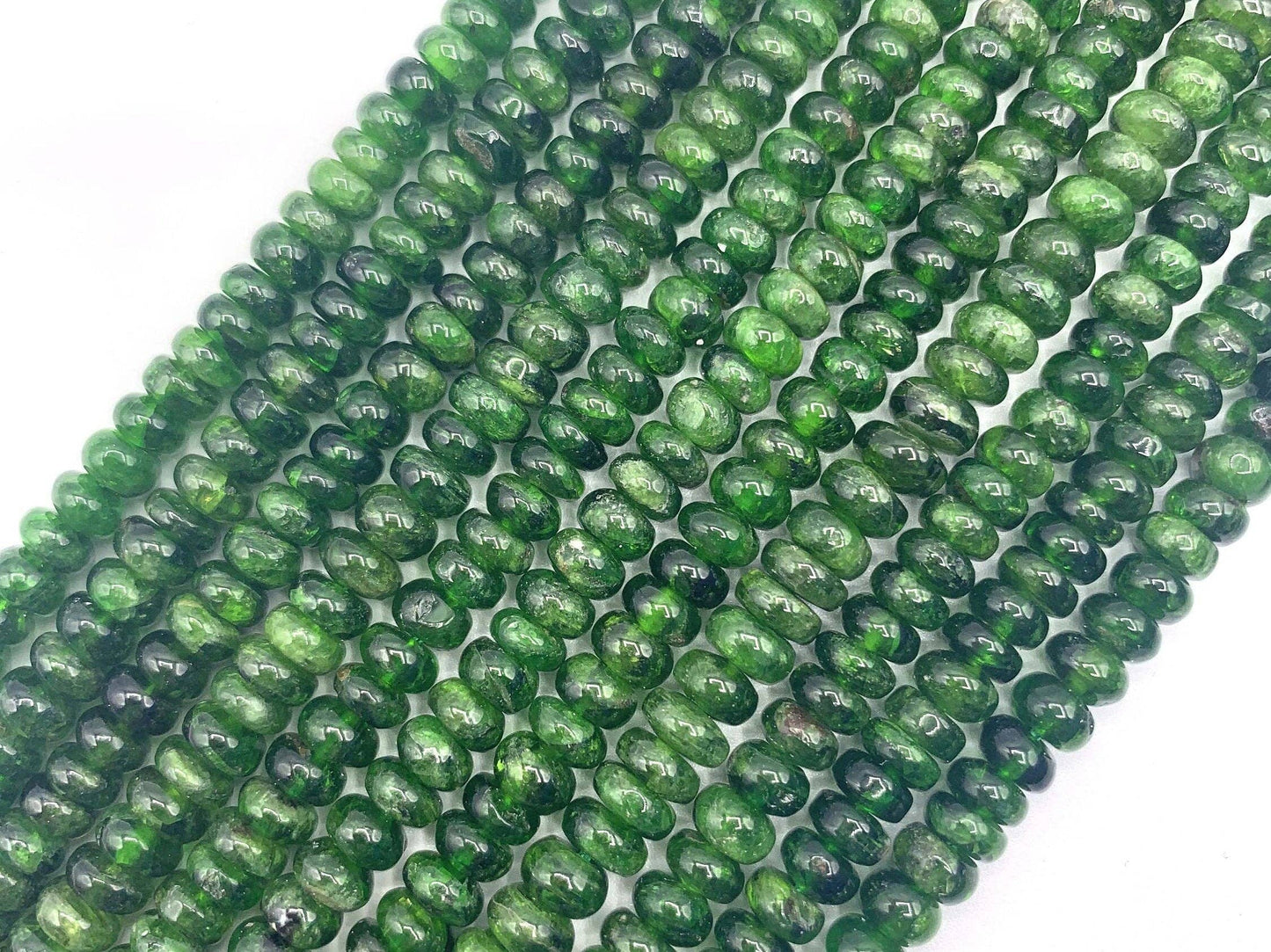 High Quality Genuine Green Diopside Rondelle Smooth Beads, 4x6mm/3x7mm Rare Diopside Beads, 15.5'' Full Strand, SKU#U1204