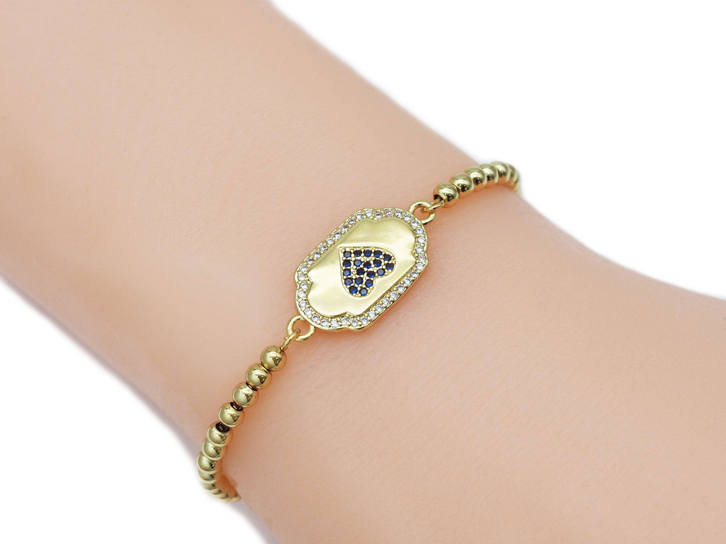Gold Cobalt CZ Evil Eye Heart Connector Charm, Sku#LK715