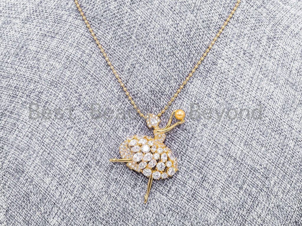 CZ Micro Pave Ballerina Dancer Brooch/ Pin/Penant, Sku#P42