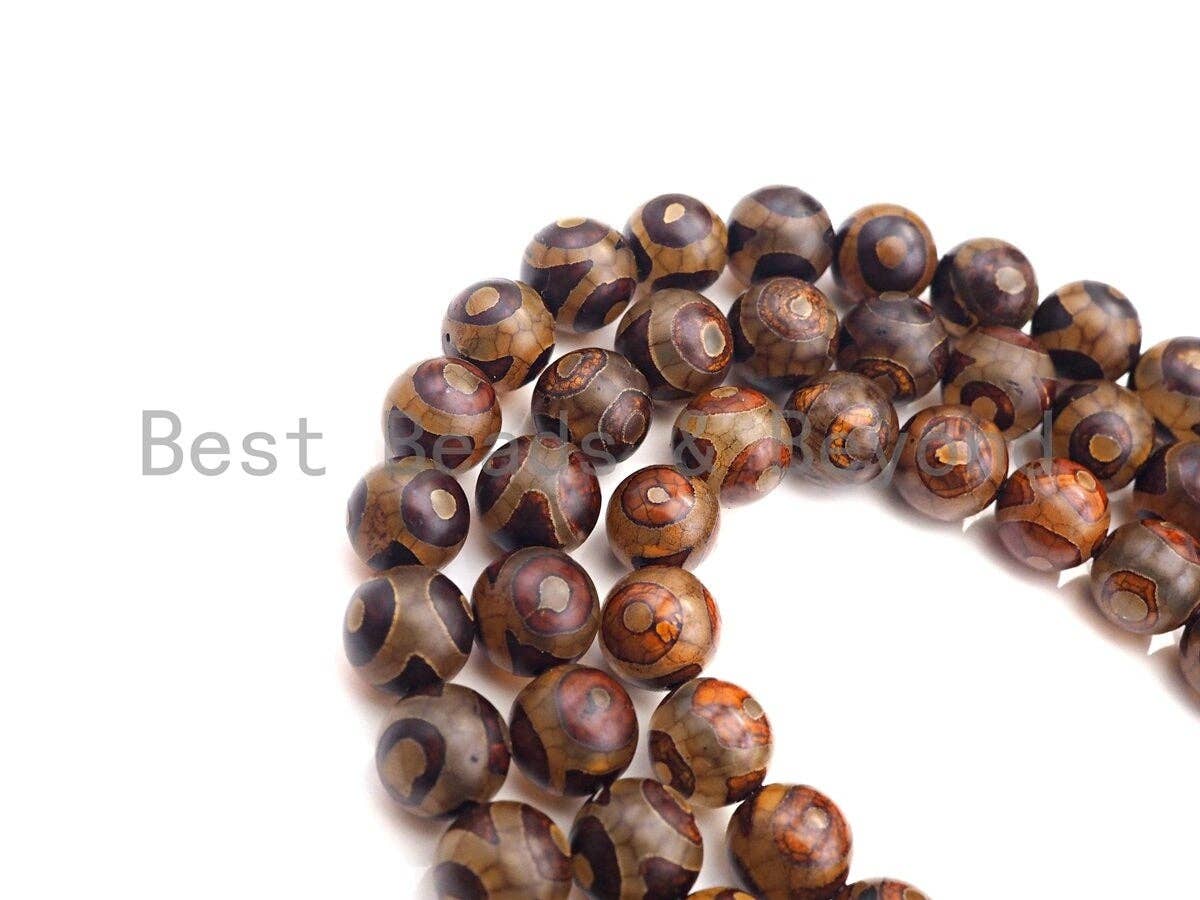 Natural Tibetan Agate Beads, Brown Eye Dzi Eye beads, 8mm/10mm/12mm/14mm Round Tibetan Agate, 15.5" Full Strand, sku#U860