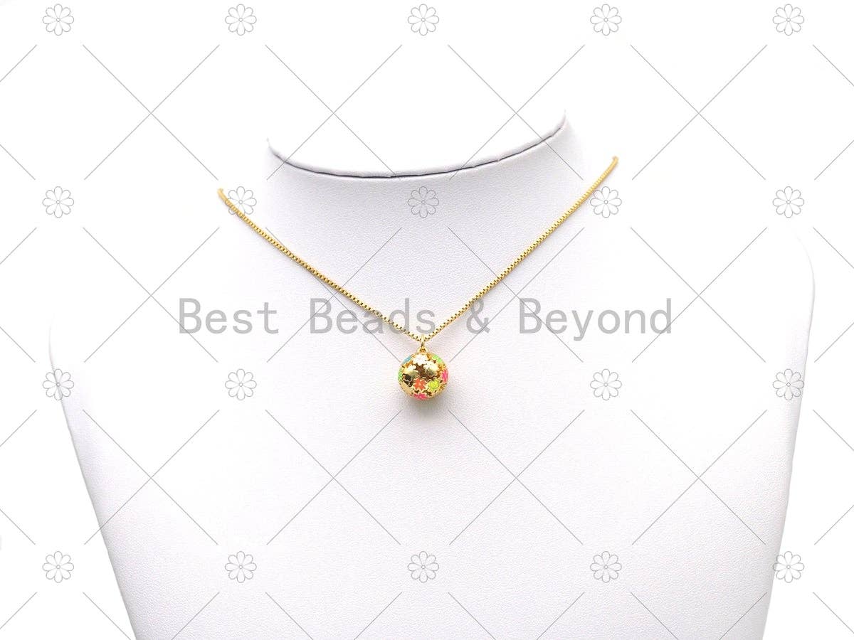 Colorful Enamel Flower/Star/Smiley Face On Round Ball Shape Pendant,18K Gold Filled Ball Charm, Necklace Bracelet Charm Pendant, Sku#LD181