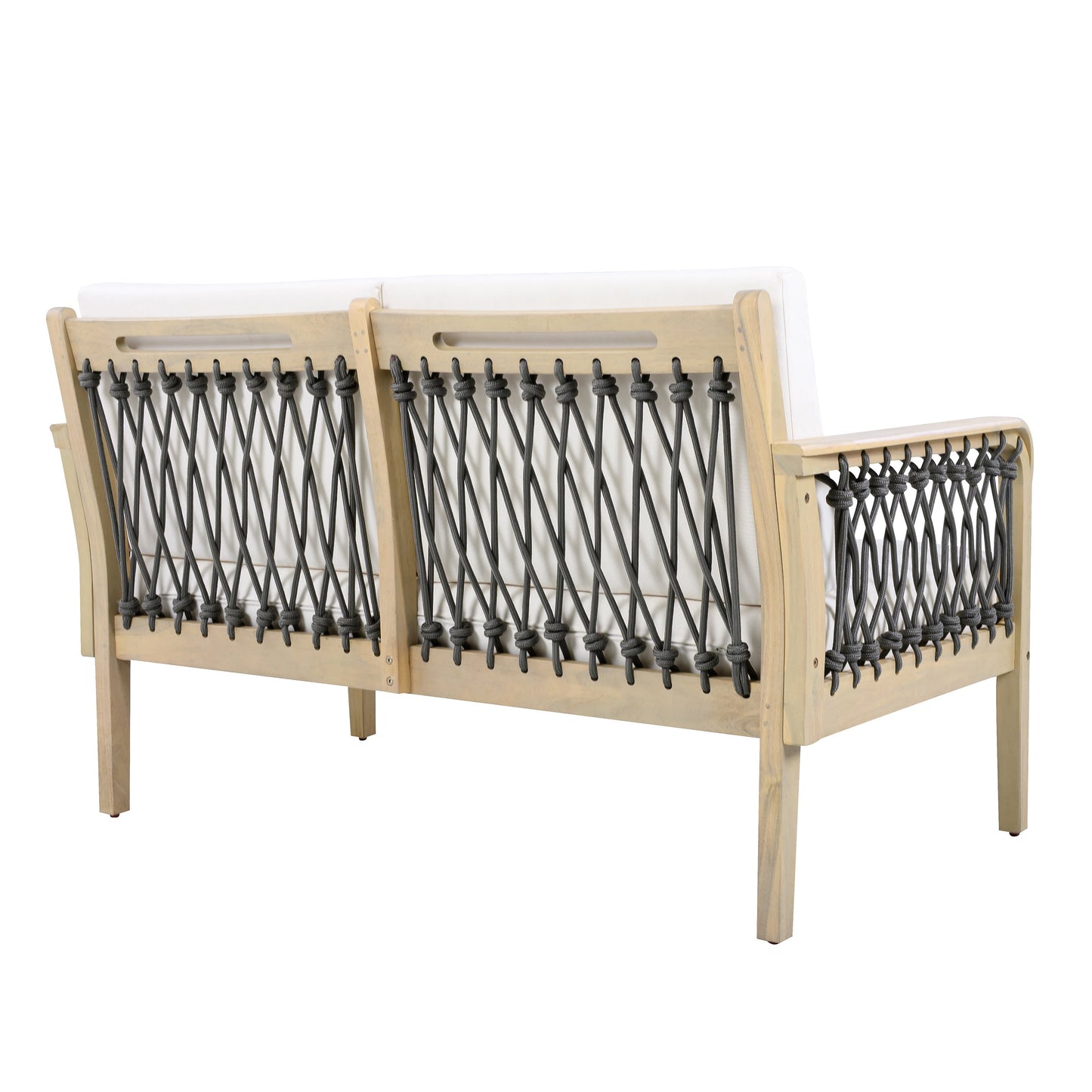Outdoor Acacia Wood Loveseat & Coffee Table Set with Handwoven Rope