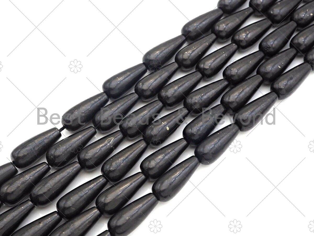 Top Quality Teardrop Shape Shungite, Smooth Shungite, Genuine Shungite Beads 8x20mm, 15.5" Full Strand, Sku#U982