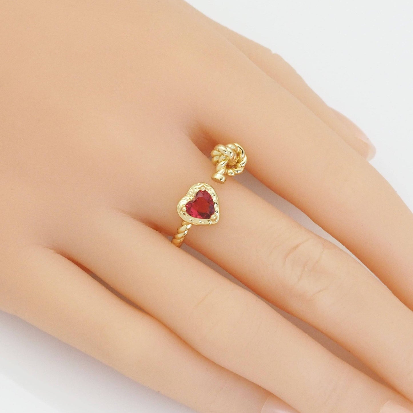 Gold Colorful CZ Heart Twisted Knot Adjustable Ring, Sku#LK877