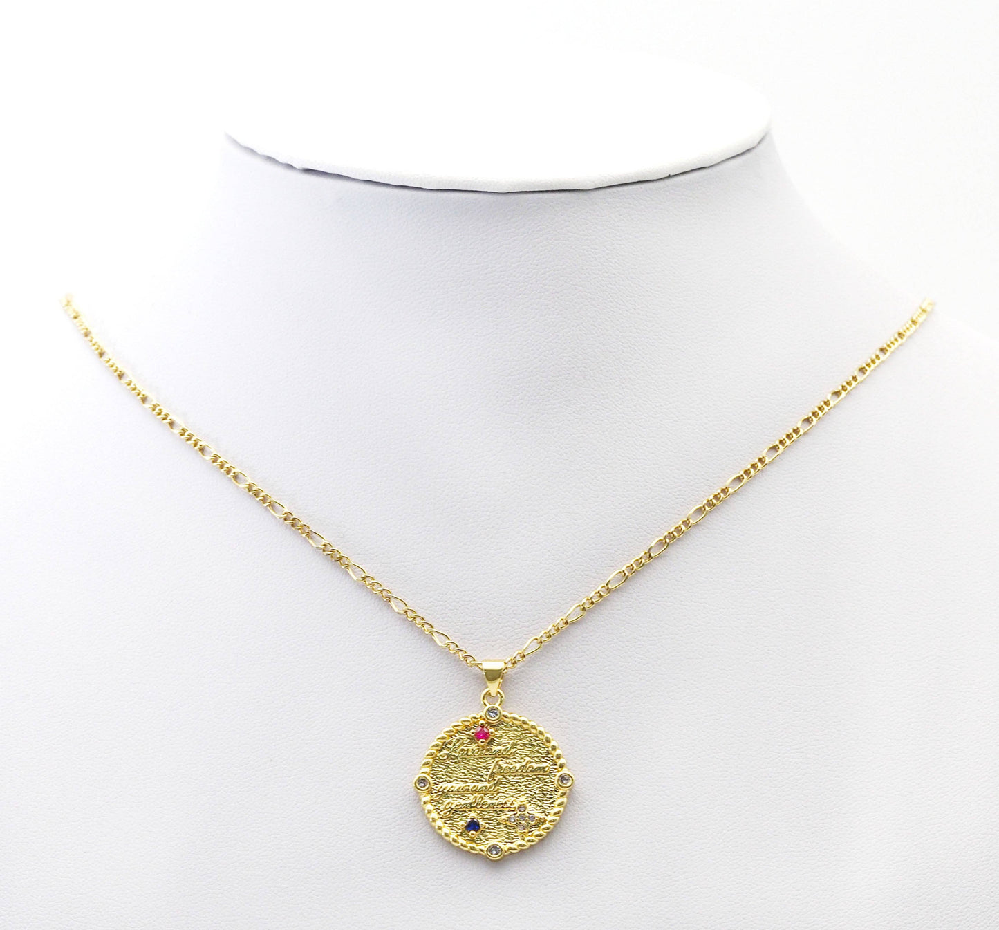 Colorful CZ Love and Freedom Medallion Charm, Sku#LK754
