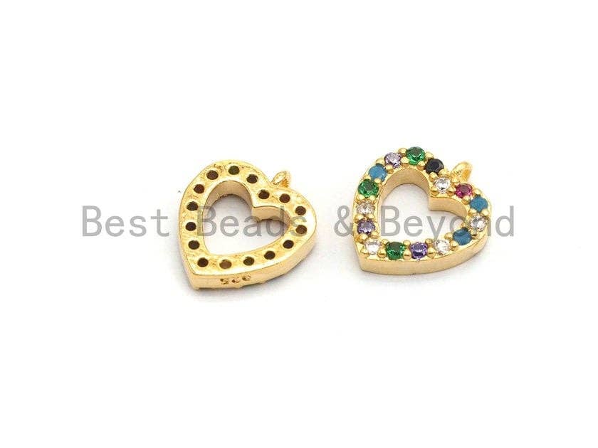 CZ Multi-Color Micro Pave Heart Charm, Heart Shaped Pave Charm, Gold plated small heart charm, 9x10mm, Sku#B116