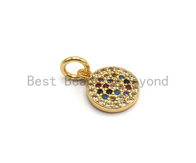 Multicolor CZ Micro Pave Coin Disc Charm, Round Disc Shape Pave Pendant, Gold plated, Dangle Charm, 9x11mm, Sku#Z259