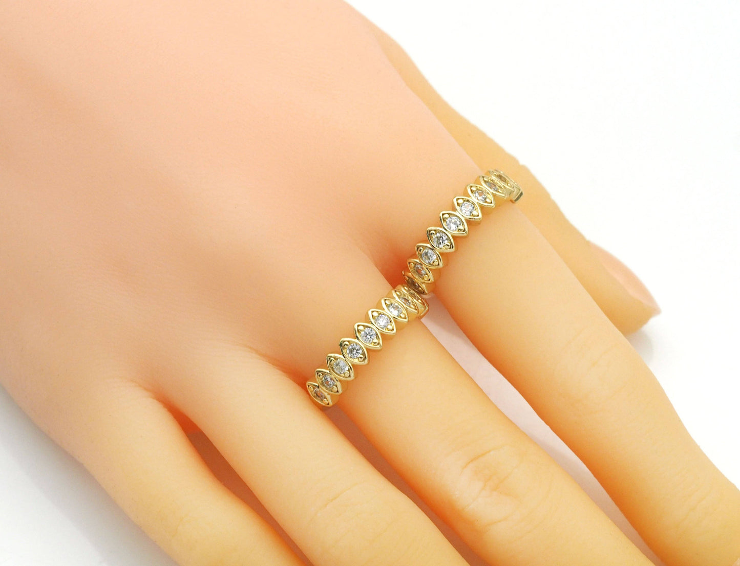 Gold Evil Eye Marquise Shape CZ Adjustable Ring, Sku#X370