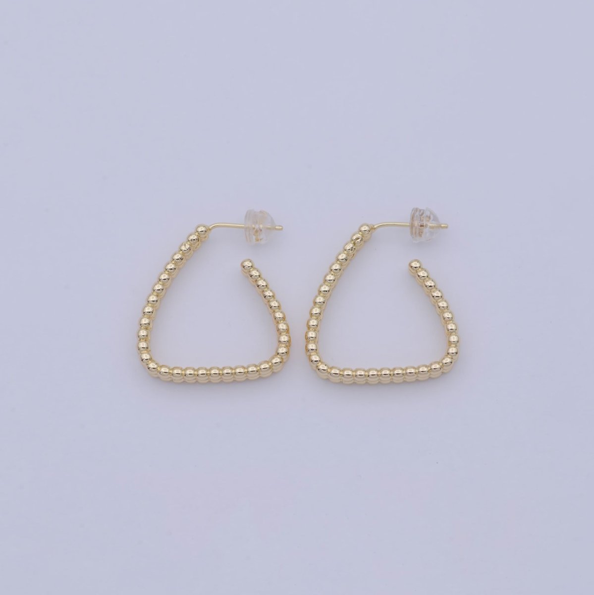 1 Pair Minimalist Gold Filled Beaded Geometrical Triangle Shape Earring - 18k gold Filled Hoop triangle Earring T-244