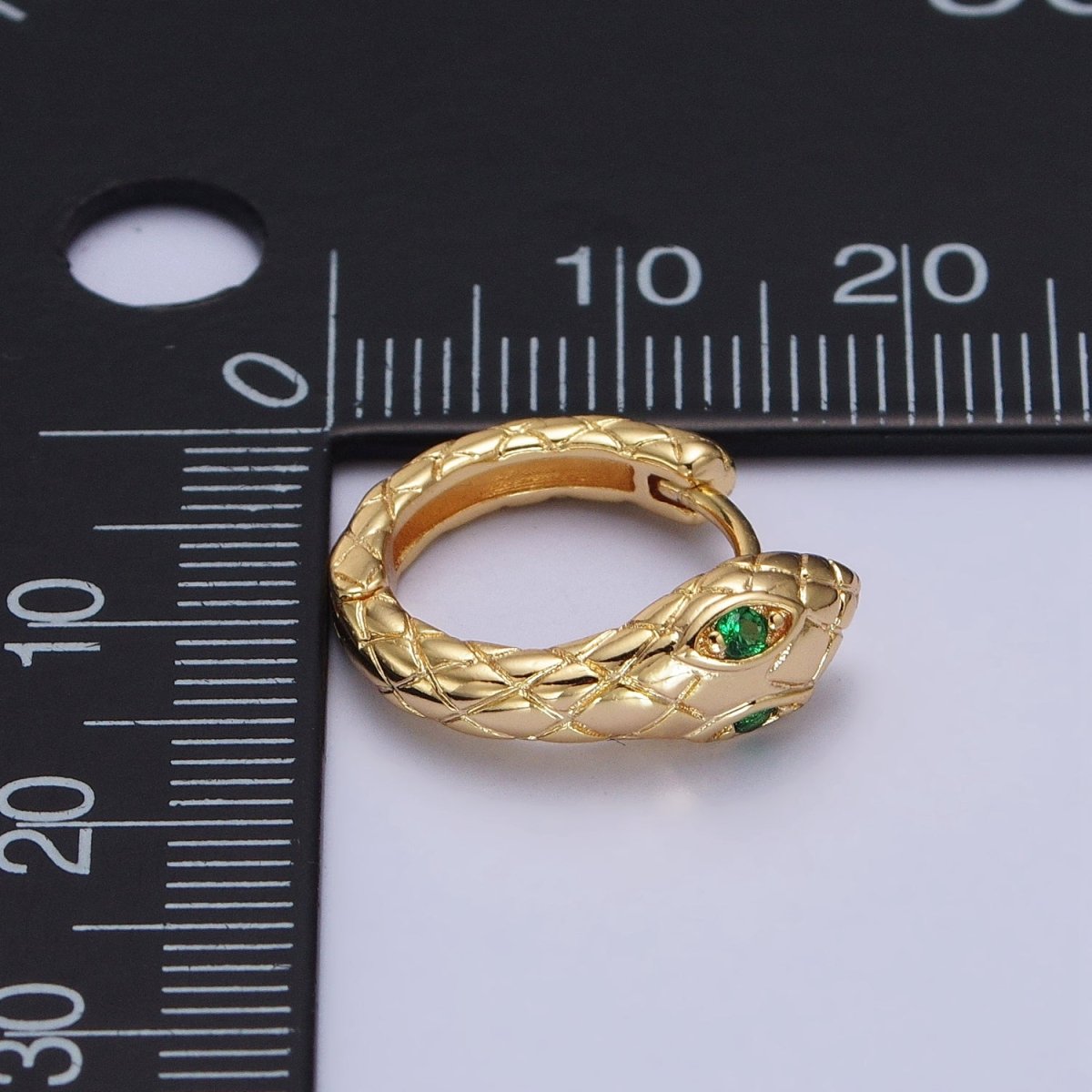 1 pair SNAKE Head Emerald Green Zirconia Eye hoops-Snake CZ Pave Cluster earrings -24K Gold Filled Huggie or Silver Hoop AB055 AB056