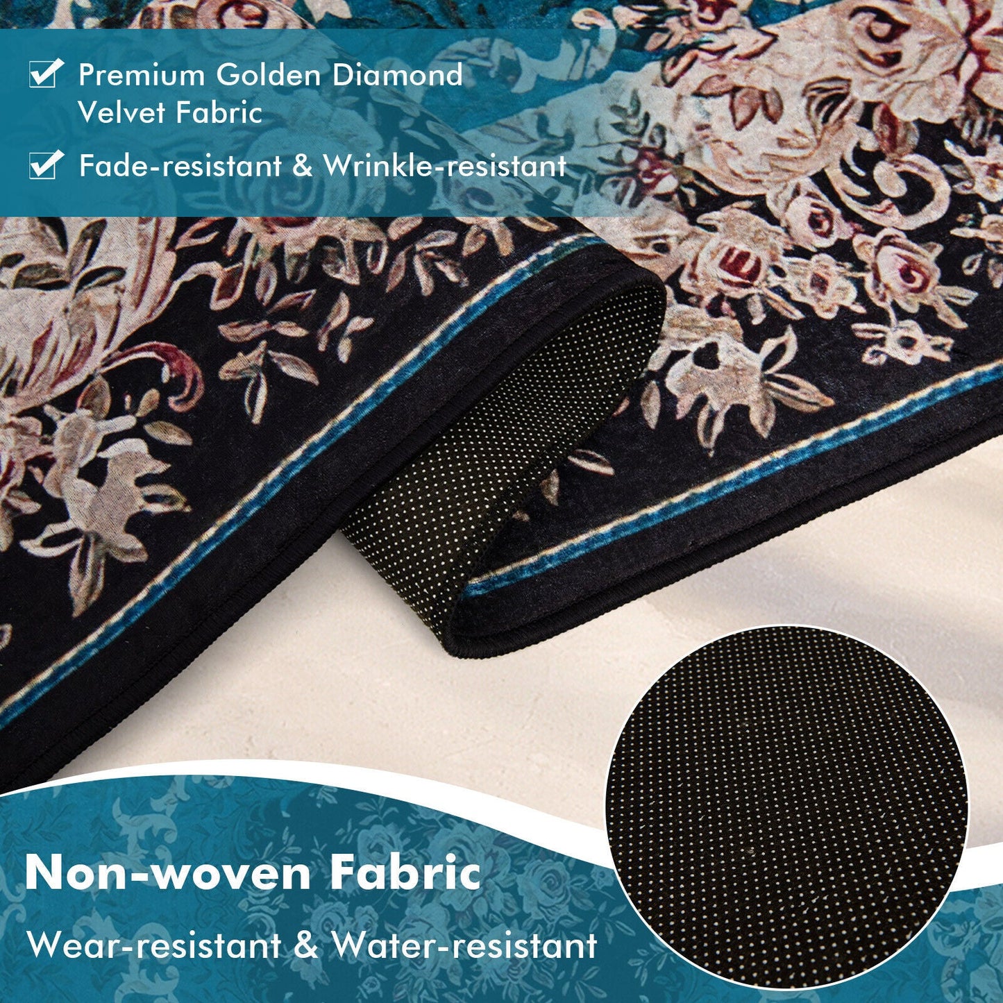 Area Rug with Non-Shedding Surface and Anti-slip Bottom