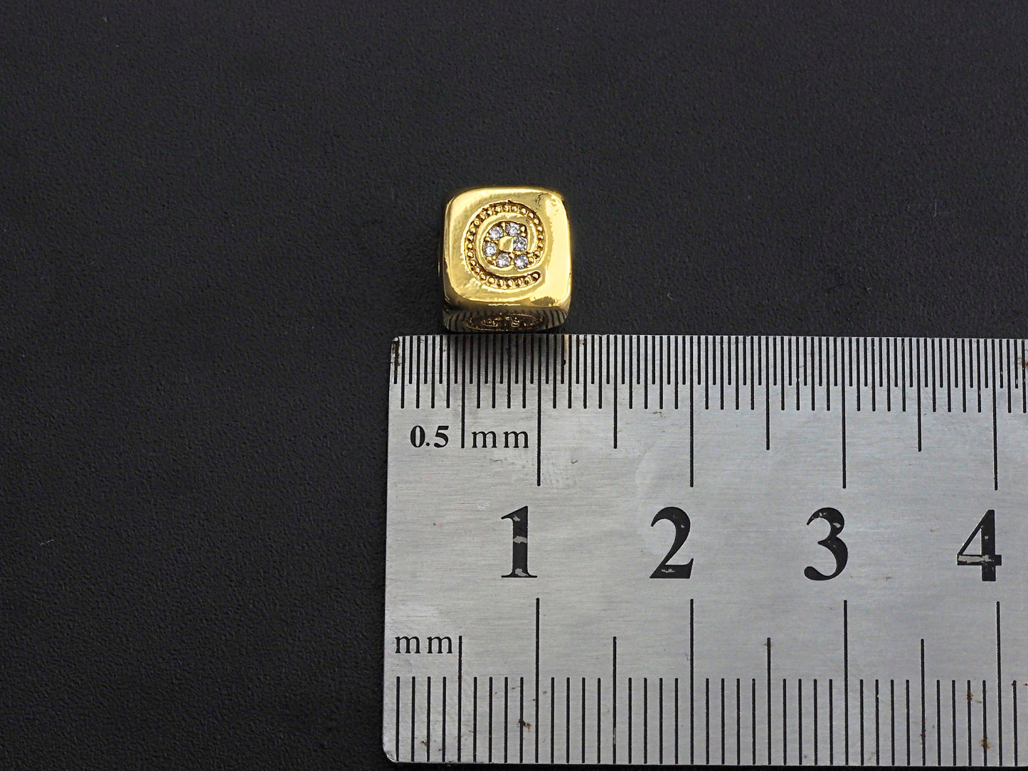 CZ Micro Pave @ Symbol Shape Dice Spacer Beads, Cubic Zirconia Cube Spacer Beads, 24k Gold Tone,8.5mm, sku#Z717