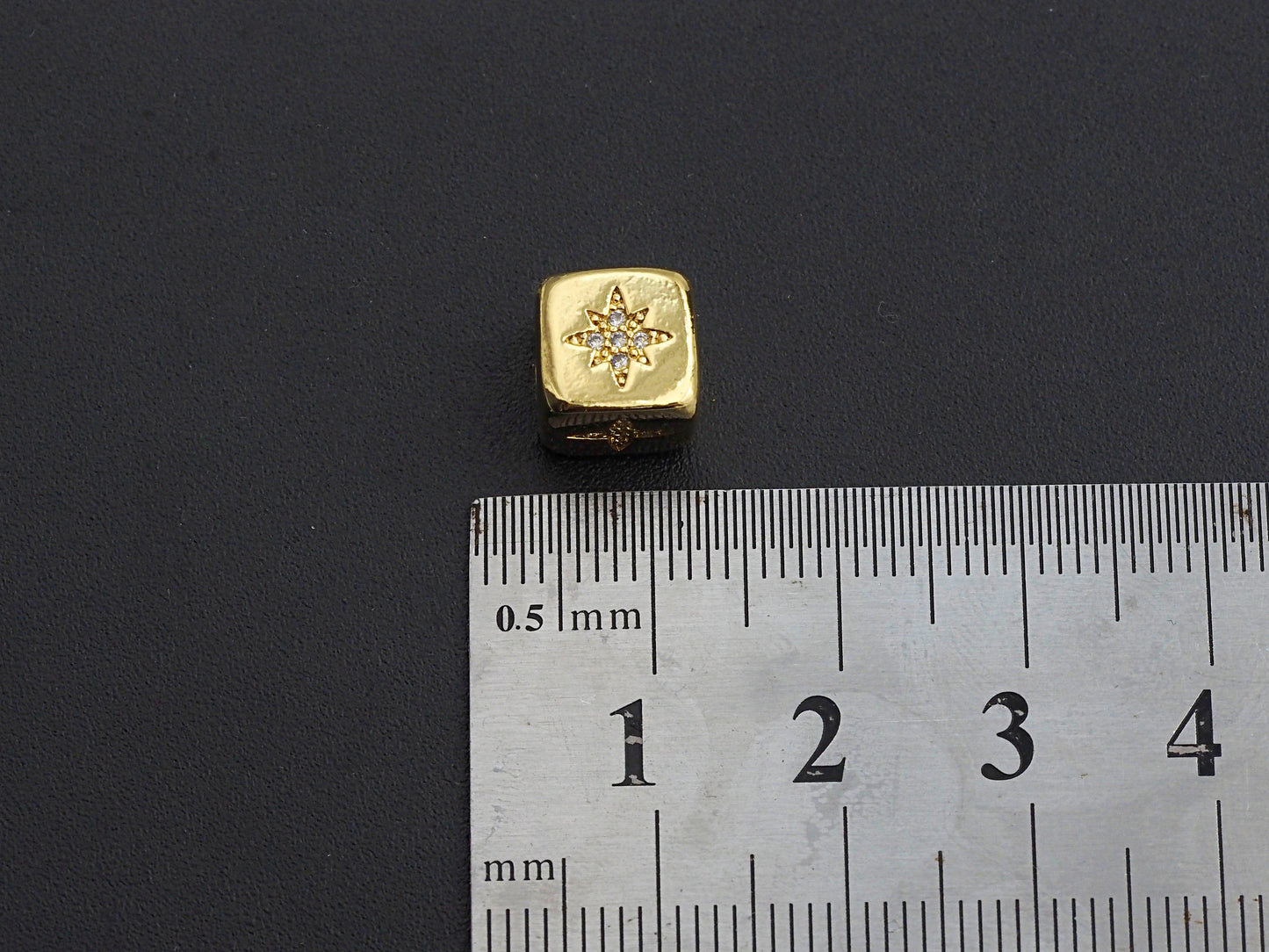 CZ Micro Pave North Star Dice Spacer Beads, Five Star Cubic Zirconia Cube Spacer Beads, Gold/Silver Tone, 8.5mm,sku#Z713