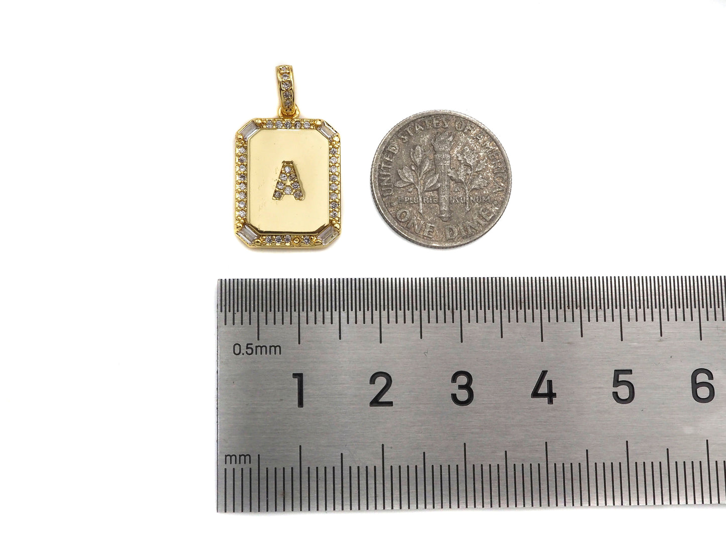 14K Gold plated Initial Tag Letter Charm, CZ A - Z Alphabet Letter, Personalized Charm for Necklace Jewelry Making, 9x20mm,sku#F1333