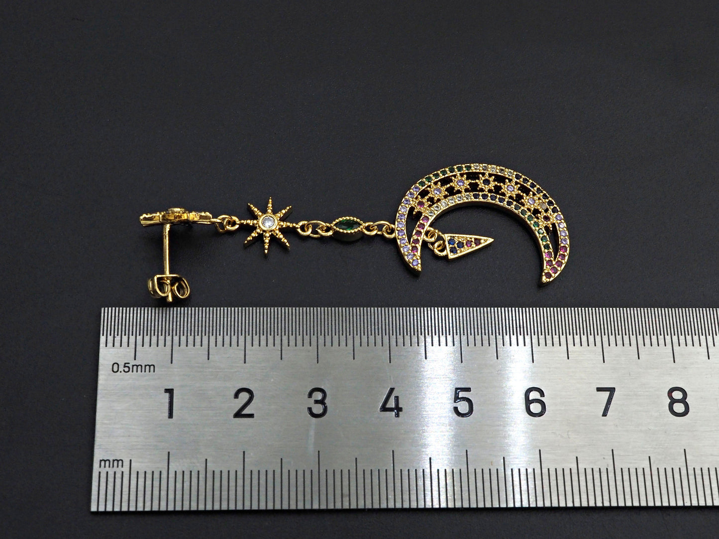 CZ Star Moon Dangle Earrings, Sku#J240