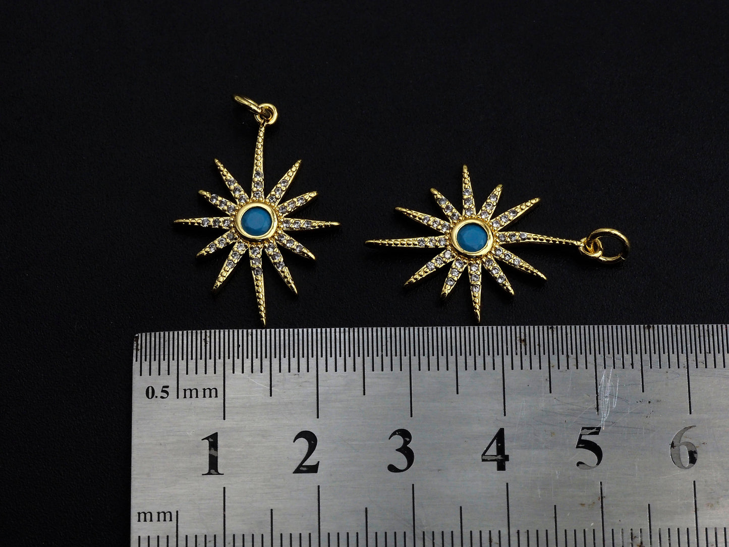 Turquoise Clear CZ Micro Pave North Star Shaped Pendant/Charm, Star Cubic Zirconia Pendant Charm, 19x24mm,sku#Z823