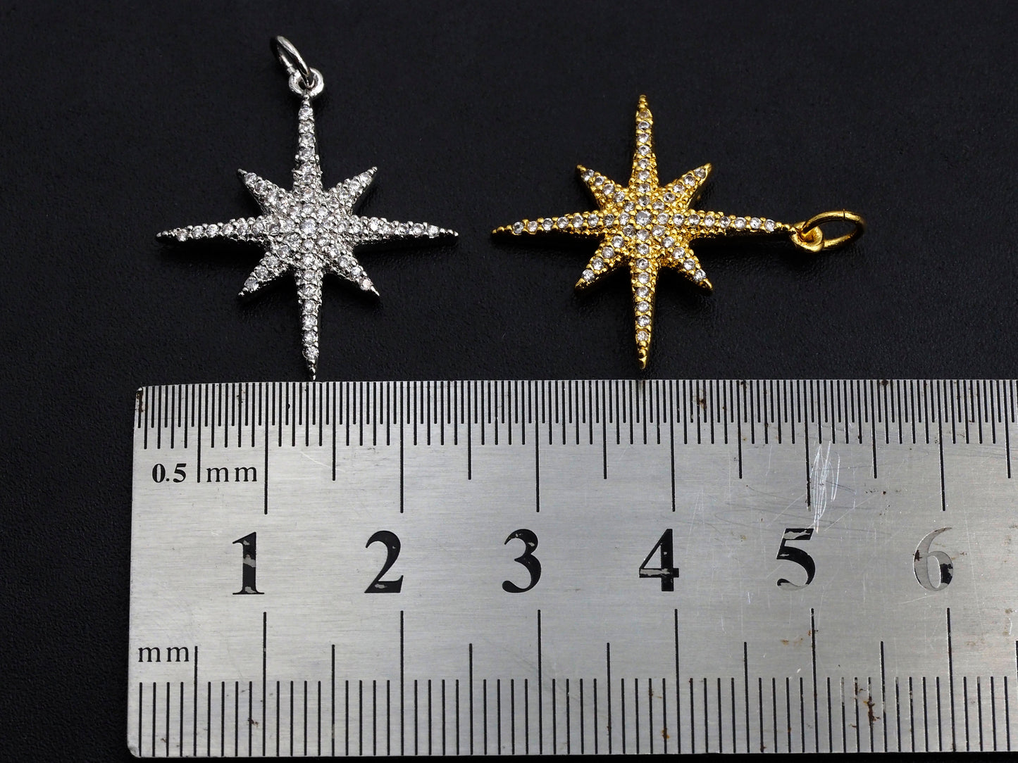 Clear CZ Micro Pave North Star Shaped Pendant/Charm, Star Cubic Zirconia Pendant Charm, 23x25mm,sku#Z824
