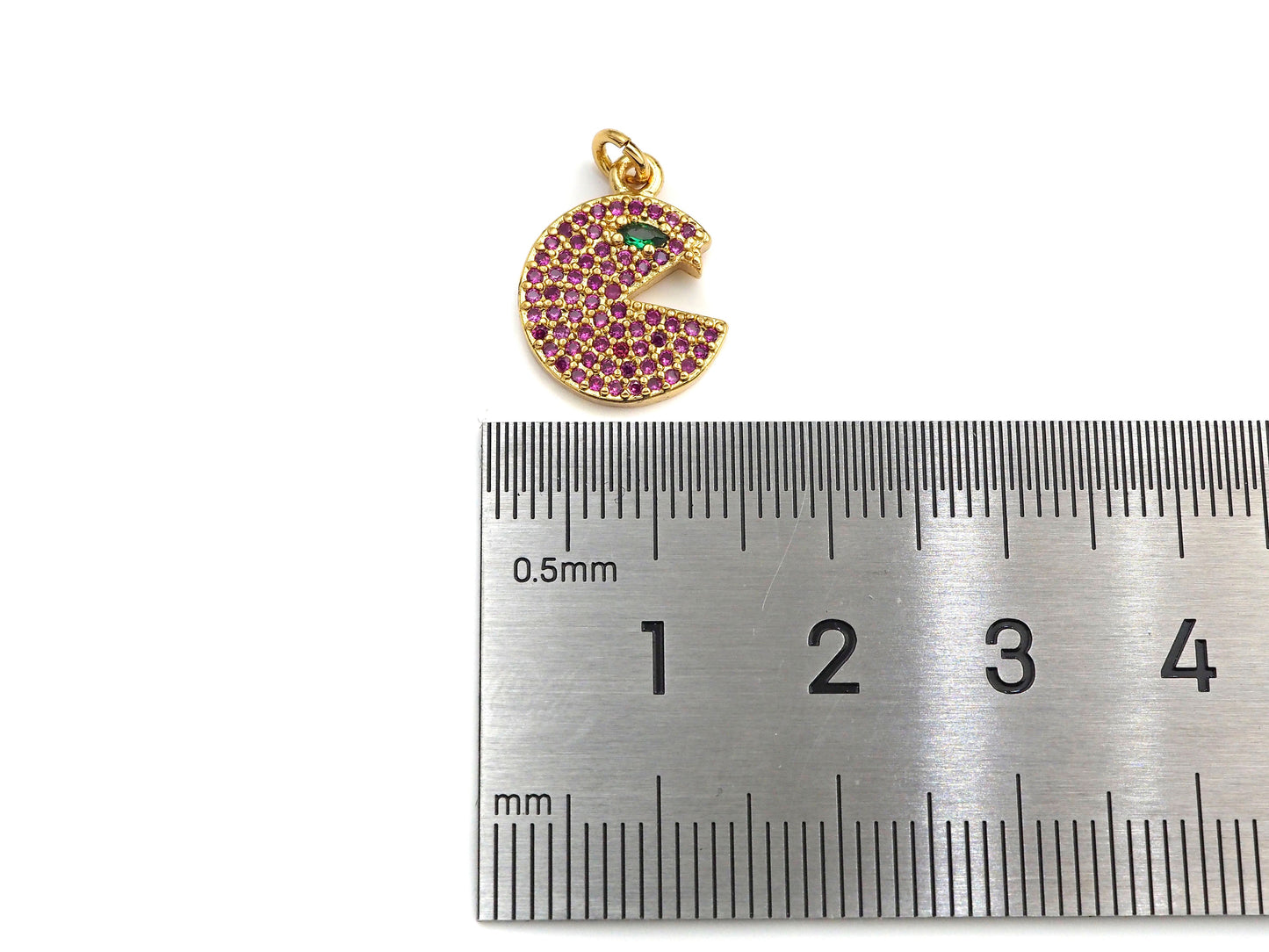 CZ Micro Pave Cobalt/Fuchsia/Green Pac-Man Pendant, CZ Pave Pac-Man Face Pendant, sku#F1142C