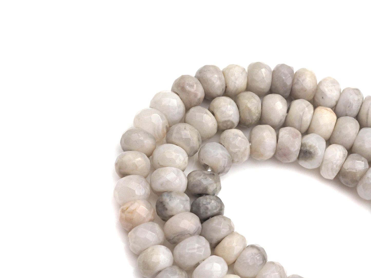 2mm Large Hole Natural White Lace Agate Beads, Rondelle Faceted 6x10mm/5x8mm, 8" Long Strands, sku#U734
