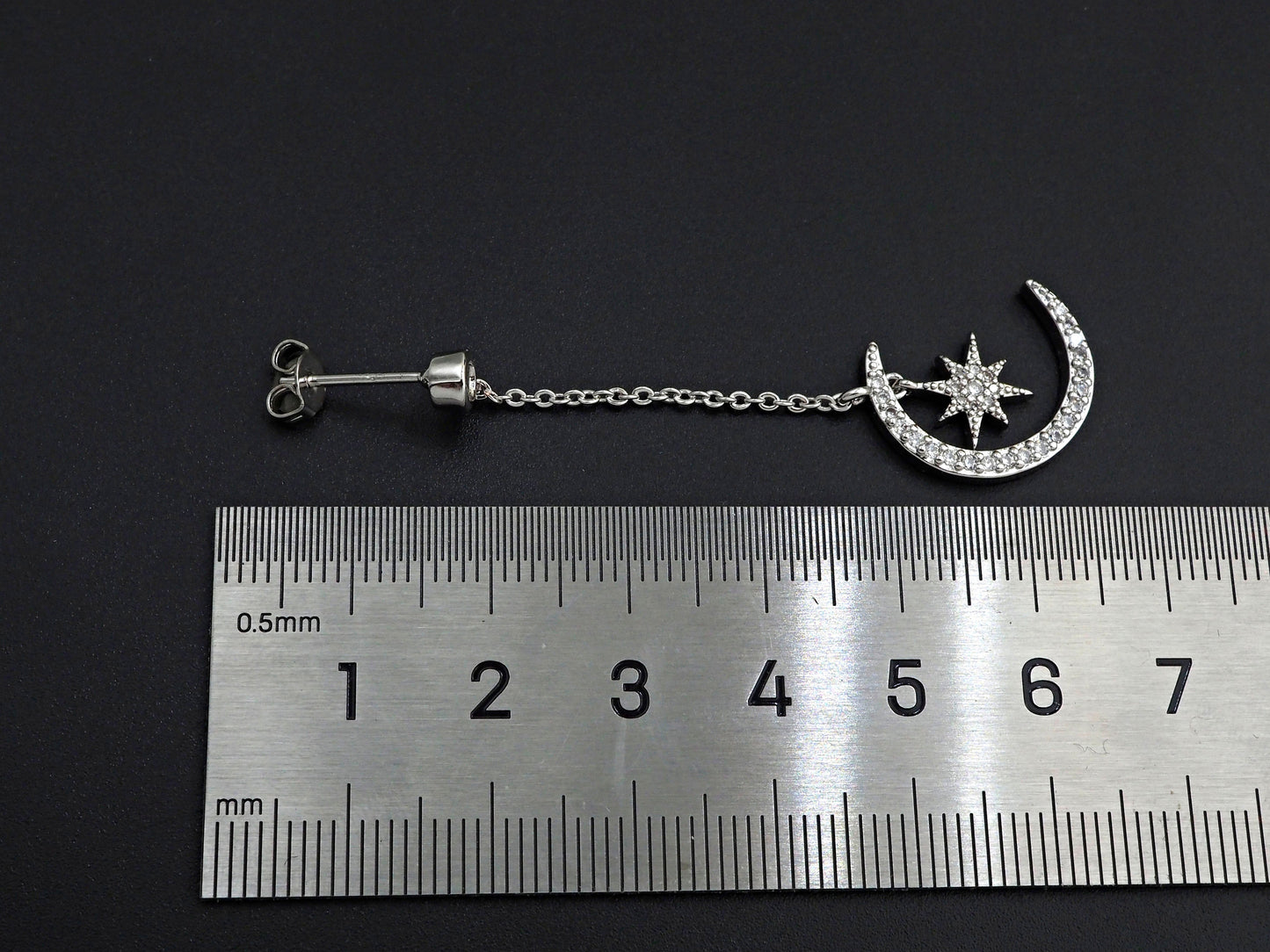 CZ Moon North Star Dangle Earrings, Sku#J244
