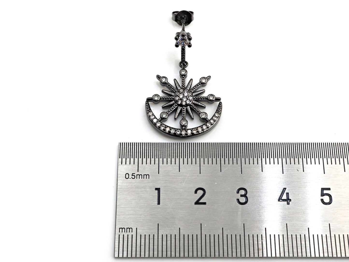 CZ Micro Pave Fan Shape Earring, Star Moon Dangle Earrings, Clear CZ micro pave earrings, 20x31mm, sku#J245